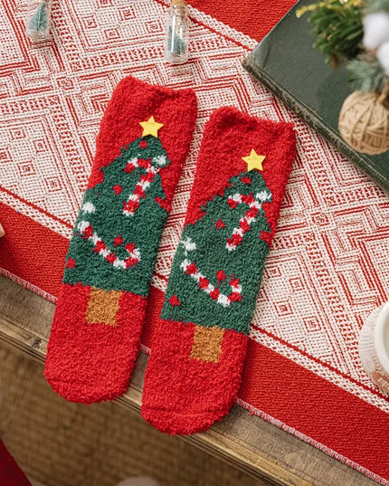 Skarpetki damskie ocieplane w świąteczny wzór