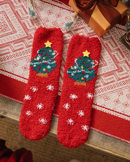 Skarpetki damskie ocieplane w świąteczny wzór