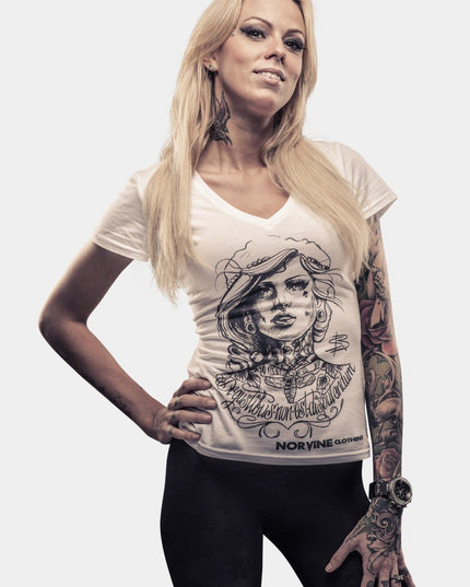 Tattooed girl (damski deep z dekoltem w serek koszulka)