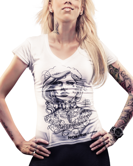 Tattooed girl (damski deep z dekoltem w serek koszulka)