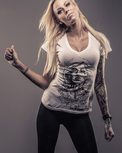 Tattooed girl (damski deep z dekoltem w serek koszulka)