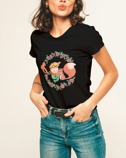 Damski T-shirt z kolorowym wzorem Małego Księcia