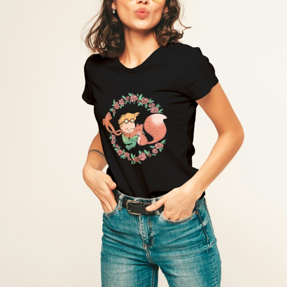 Damski T-shirt z kolorowym wzorem Małego Księcia