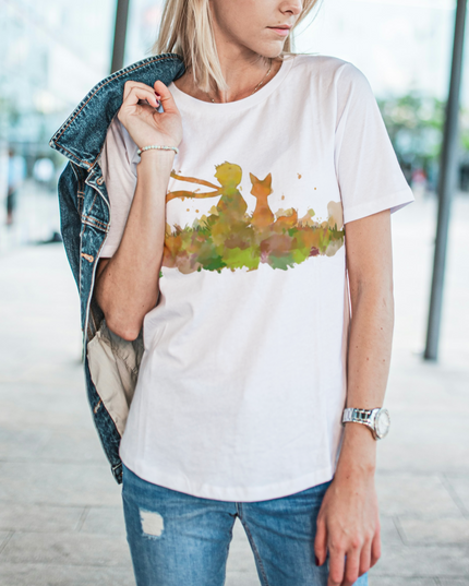 Damski T-shirt z tęczowym motywem Małego Księcia