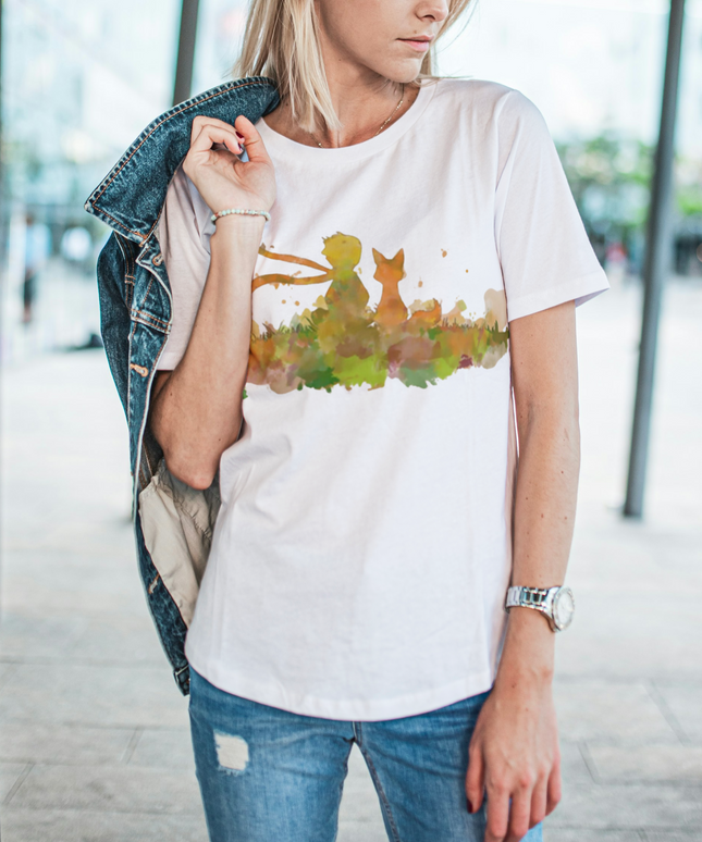 Damski T-shirt z tęczowym motywem Małego Księcia