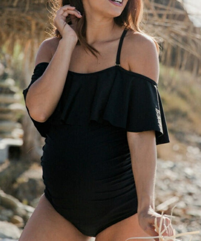 Jednoczęściowy strój kąpielowy dla kobiet w ciąży z falbanką w stylu hiszpanki