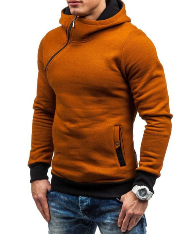 Męska bluza z kapturem dwukolorowa zapinana na skośny zamek