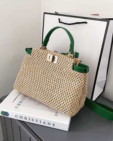 Torba plażowa słomkowa z kolorowym paskiem