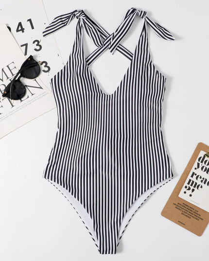 Jednoczęściowy strój kąpielowy monokini w paski