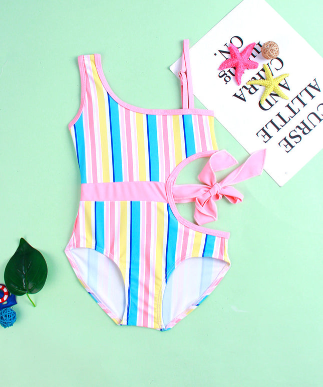 Jednoczęściowy strój kąpielowy dla dziewczynki z wycięciem i wiązaniem