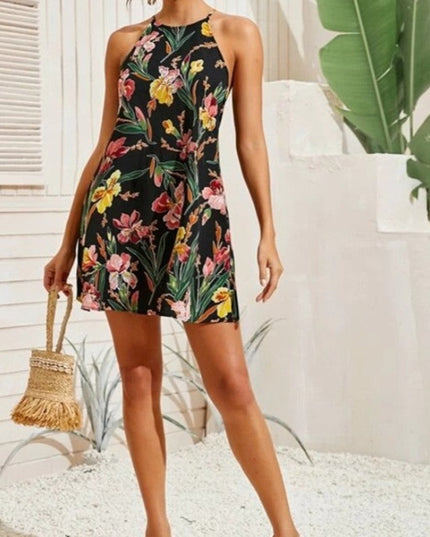 Sukienka mini letnia na ramiączkach w kwiecisty wzór