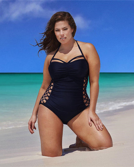 Jednoczęściowy strój kąpielowy plus size z ozdobnie wyciętymi bokami