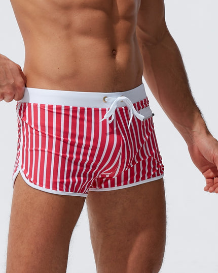 Męskie bokserki kąpielowe w paski z zapinaną kieszonką