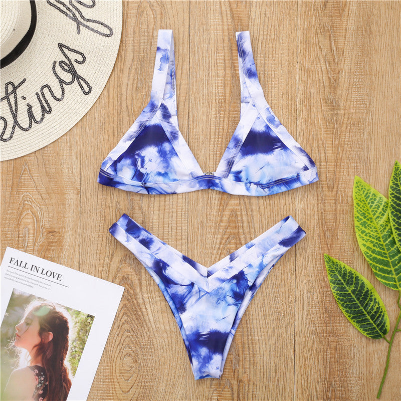 Damski dwuczęściowy strój kąpielowy bikini we wzór Tie Dye