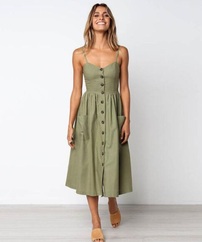 Sukienka midi prosta z kieszonkami