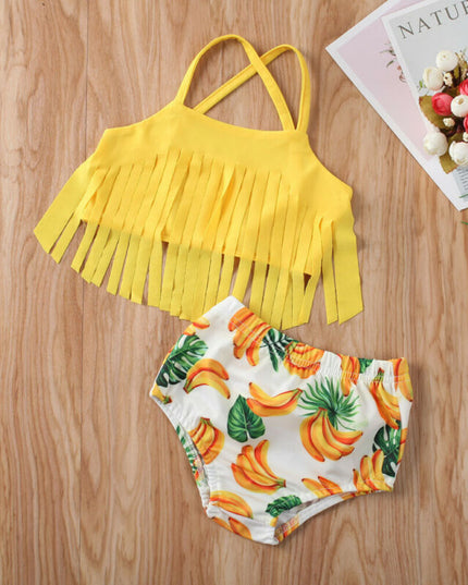 Dwuczęściowy strój kąpielowy bikini dla dziewczynki z frędzelkami