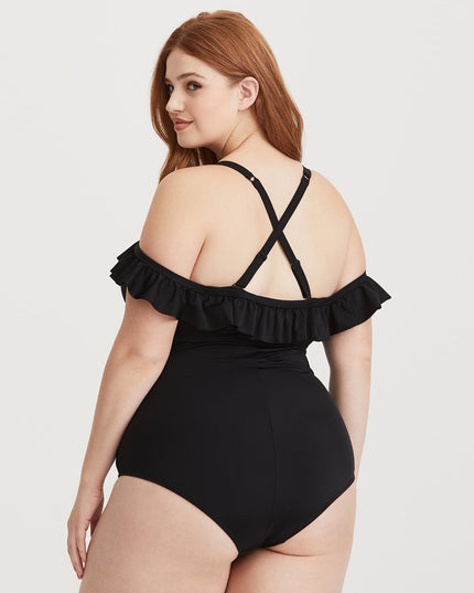 Jednoczęściowy strój kąpielowy plus size z opadającymi ramiączkami
