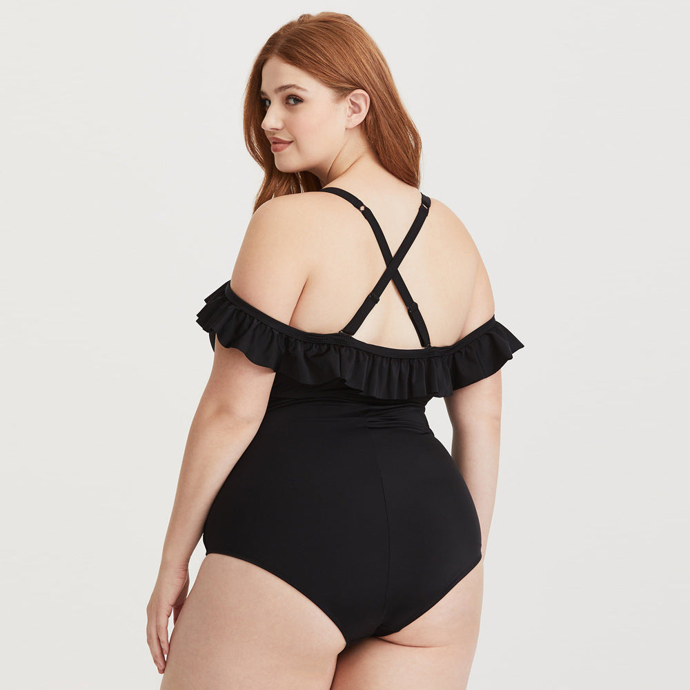 Jednoczęściowy strój kąpielowy plus size z opadającymi ramiączkami