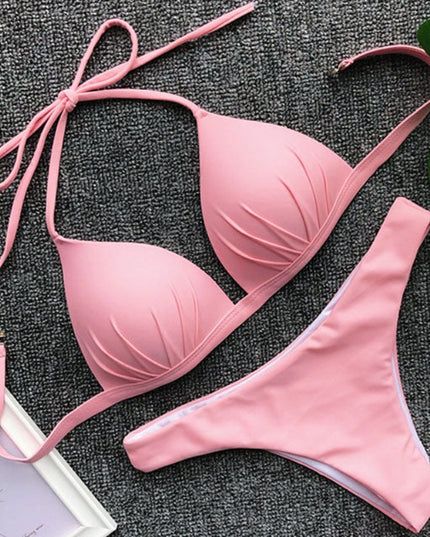 Damski dwuczęściowy strój kąpielowy bikini z marszczeniem