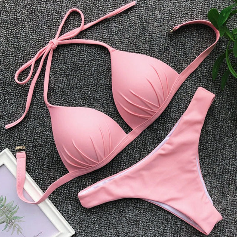 Damski dwuczęściowy strój kąpielowy bikini z marszczeniem