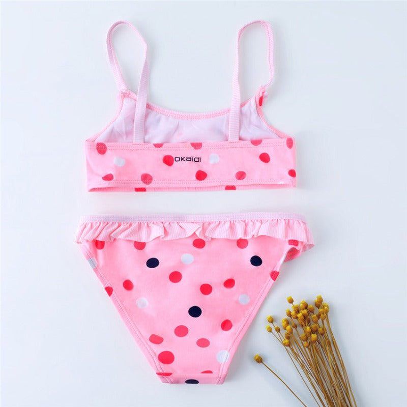 Dwuczęściowy strój kąpielowy bikini dla dziewczynek z falbanką