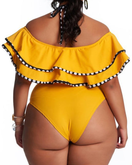 Dwuczęściowy strój kąpielowy plus size z ozdobnymi falbanami