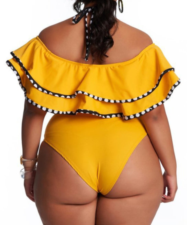 Dwuczęściowy strój kąpielowy plus size z ozdobnymi falbanami