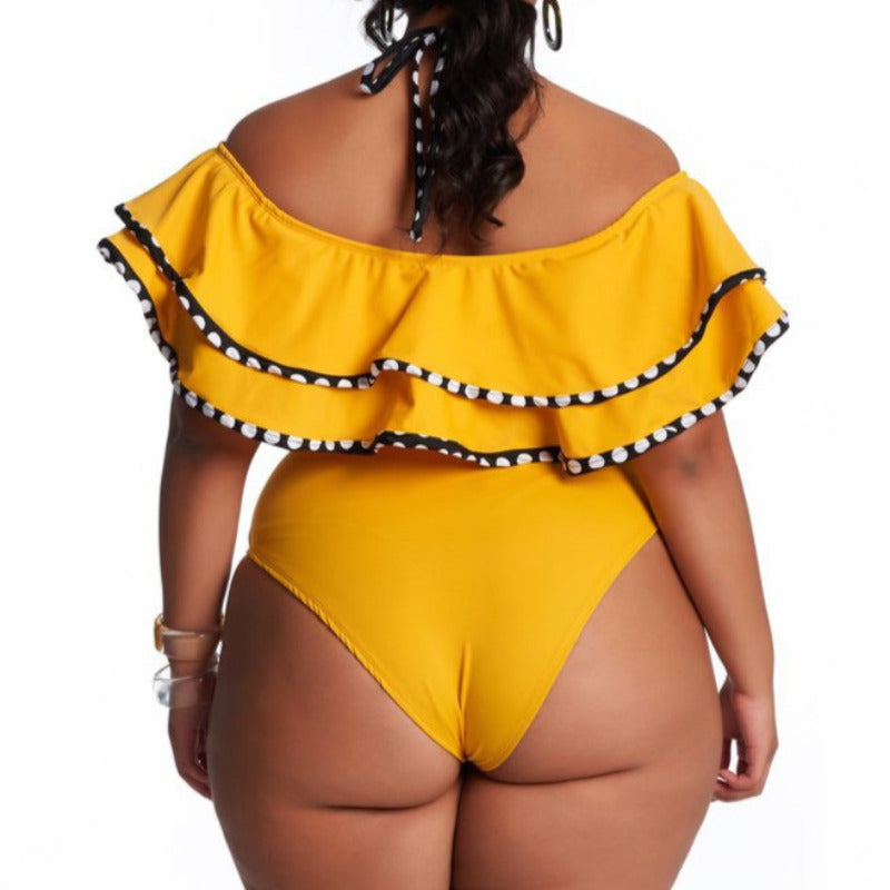 Dwuczęściowy strój kąpielowy plus size z ozdobnymi falbanami