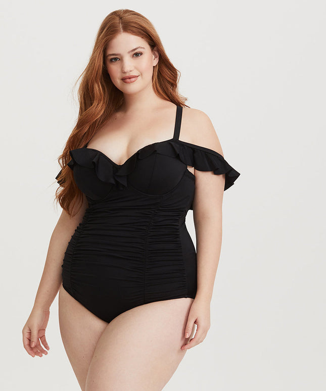 Jednoczęściowy strój kąpielowy plus size z opadającymi ramiączkami