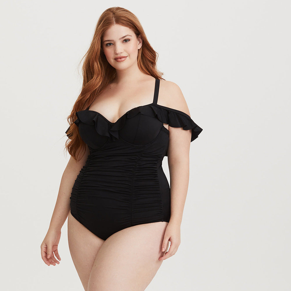 Jednoczęściowy strój kąpielowy plus size z opadającymi ramiączkami