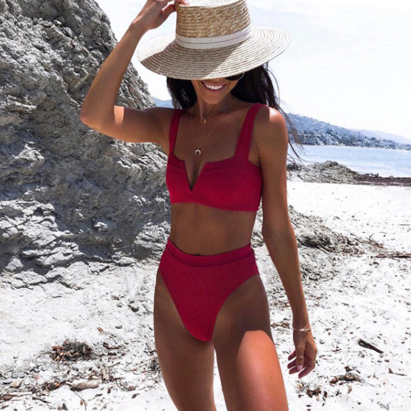 Damski dwuczęściowy strój kąpielowy bikini z wysokim stanem