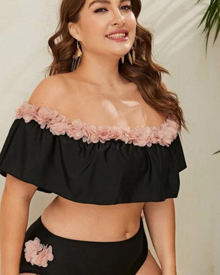 Dwuczęściowy strój kapielowy plus size z kwiatuszami