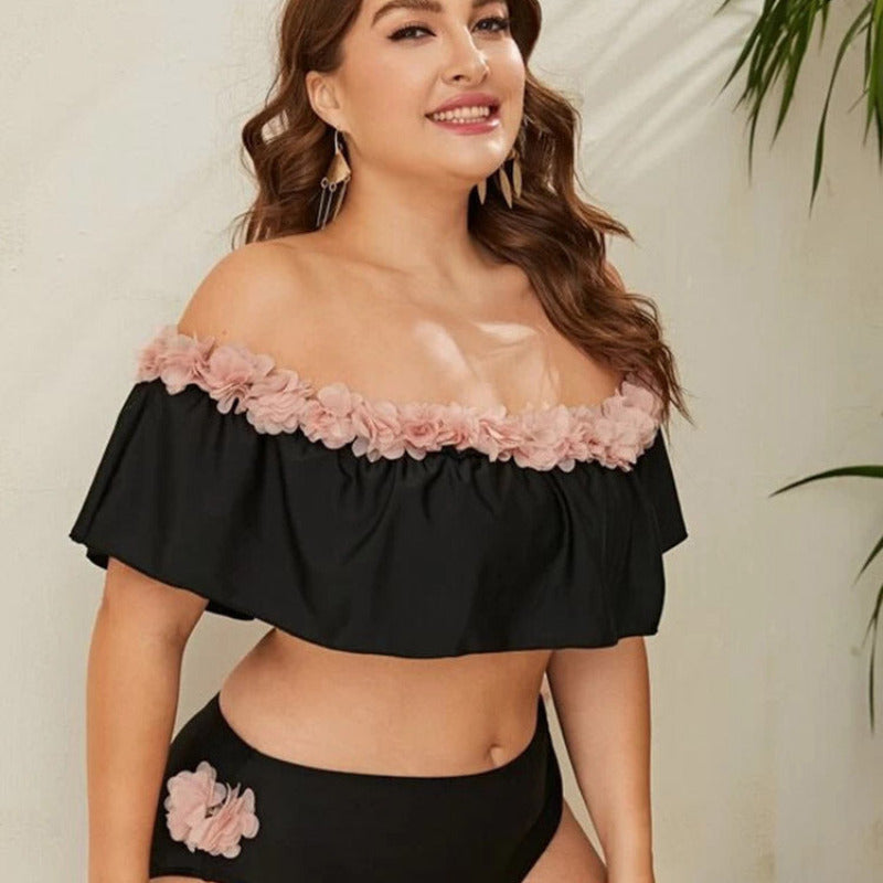 Dwuczęściowy strój kapielowy plus size z kwiatuszami