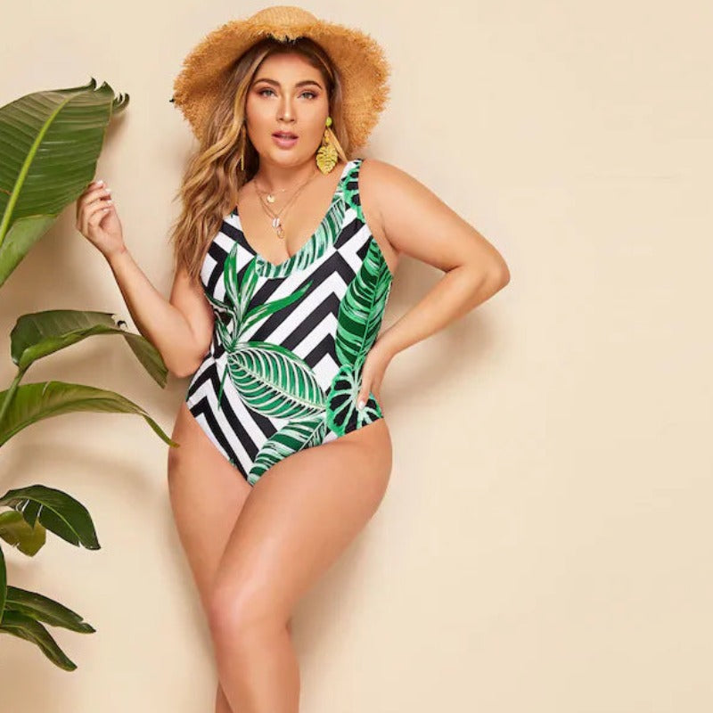 Jednoczęściowy strój kąpielowy plus size z odsłonionymi plecami