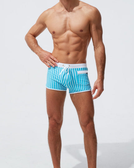 Męskie bokserki kąpielowe w paski z zapinaną kieszonką