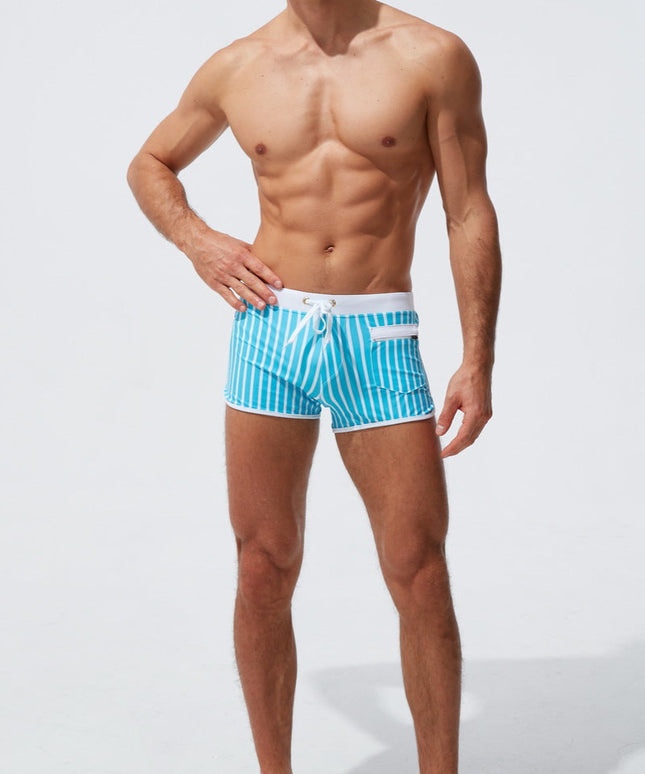 Męskie bokserki kąpielowe w paski z zapinaną kieszonką