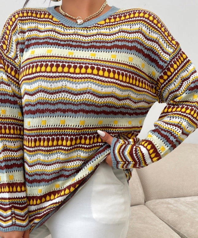 Damski sweter dziergany wielokolorowy