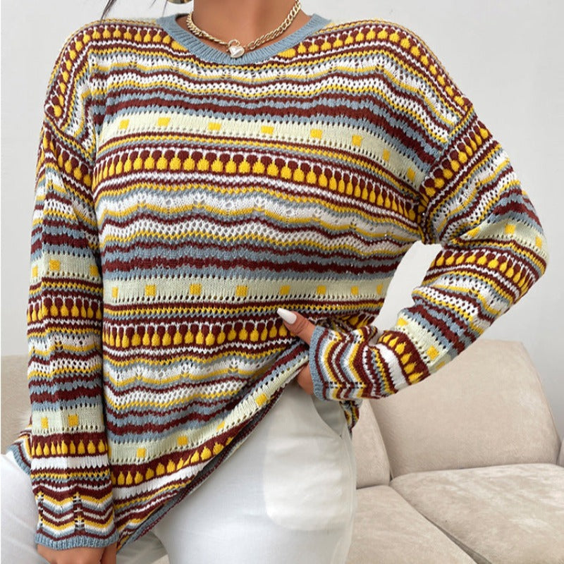 Damski sweter dziergany wielokolorowy