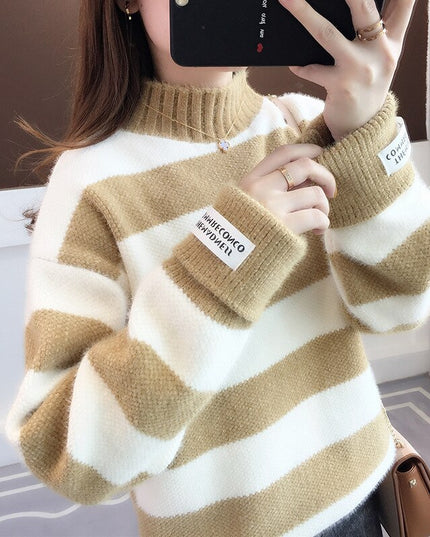 Damski sweter dziergany typu półgolf