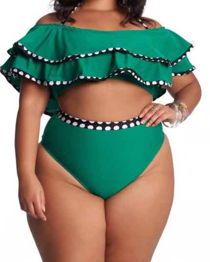 Dwuczęściowy strój kąpielowy plus size z ozdobnymi falbanami