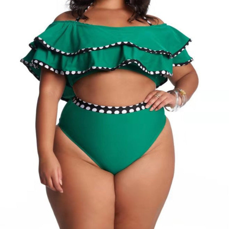 Dwuczęściowy strój kąpielowy plus size z ozdobnymi falbanami