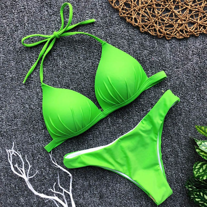 Damski dwuczęściowy strój kąpielowy bikini z marszczeniem