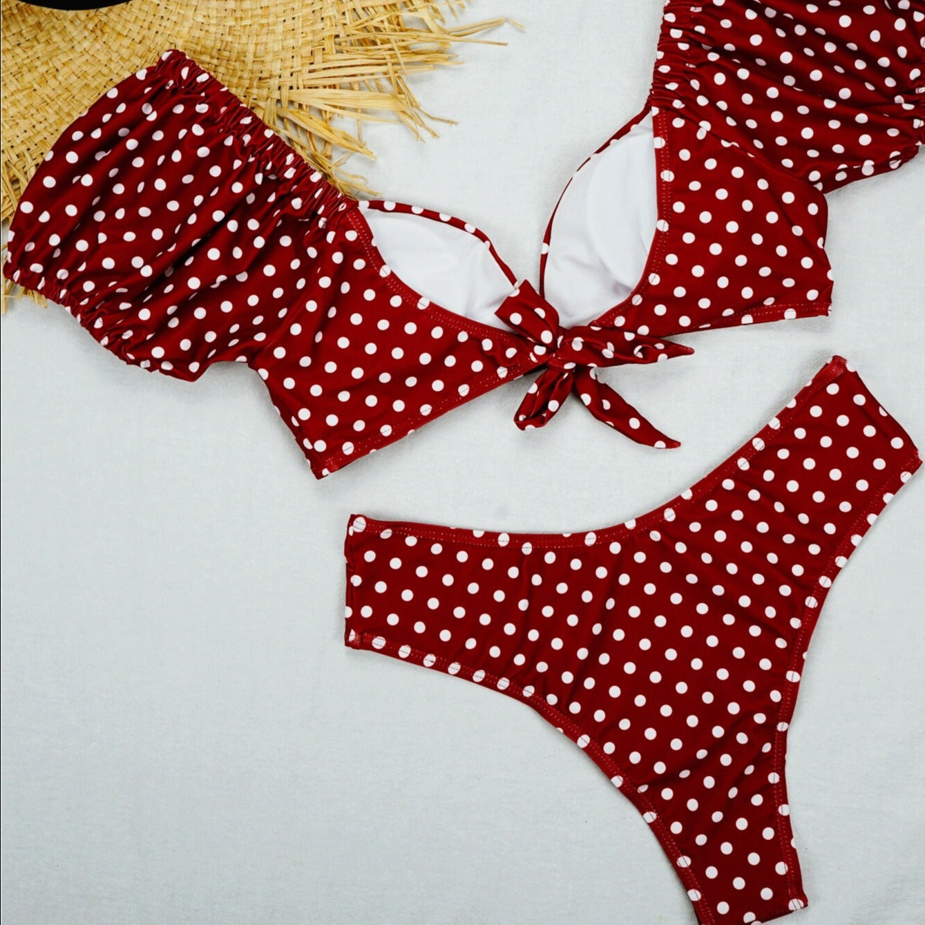 Damski dwuczęściowy strój kąpielowy bikini w grochy