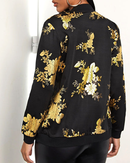 Damska kurtka przejściowa w złote kwiaty