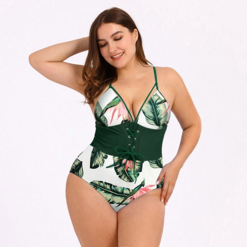Jednoczęściowy strój kąpielowy plus size z gorsetem