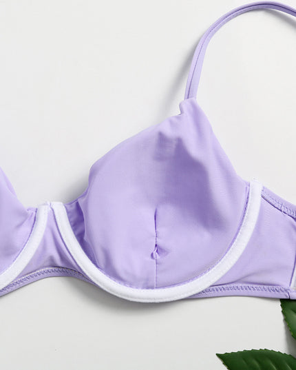 Damski dwuczęściowy strój kąpielowy bikini fioletowy na cienkich ramiączkach