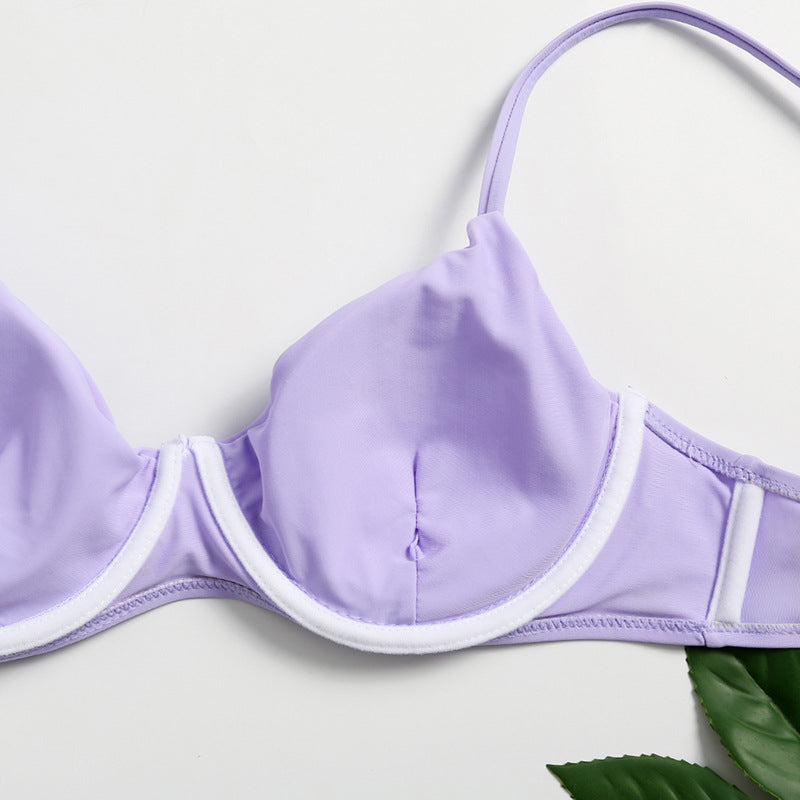 Damski dwuczęściowy strój kąpielowy bikini fioletowy na cienkich ramiączkach