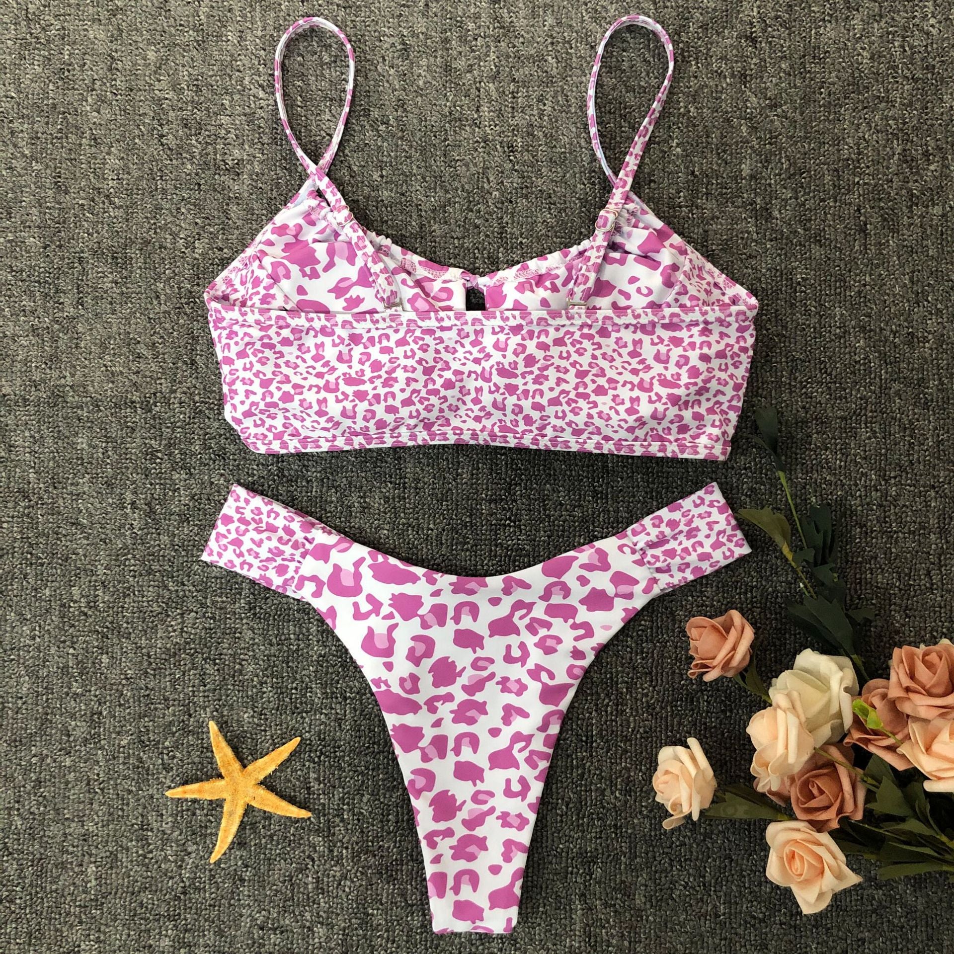 Damski dwuczęściowy strój kąpielowy bikini w różową panterkę