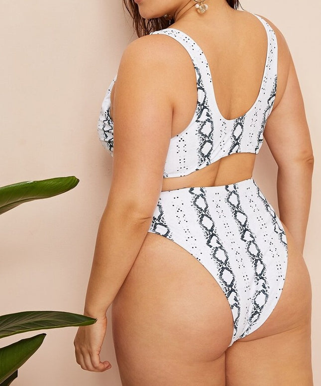 Dwuczęściowy strój kąpielowy plus size z imitacją skóry węża