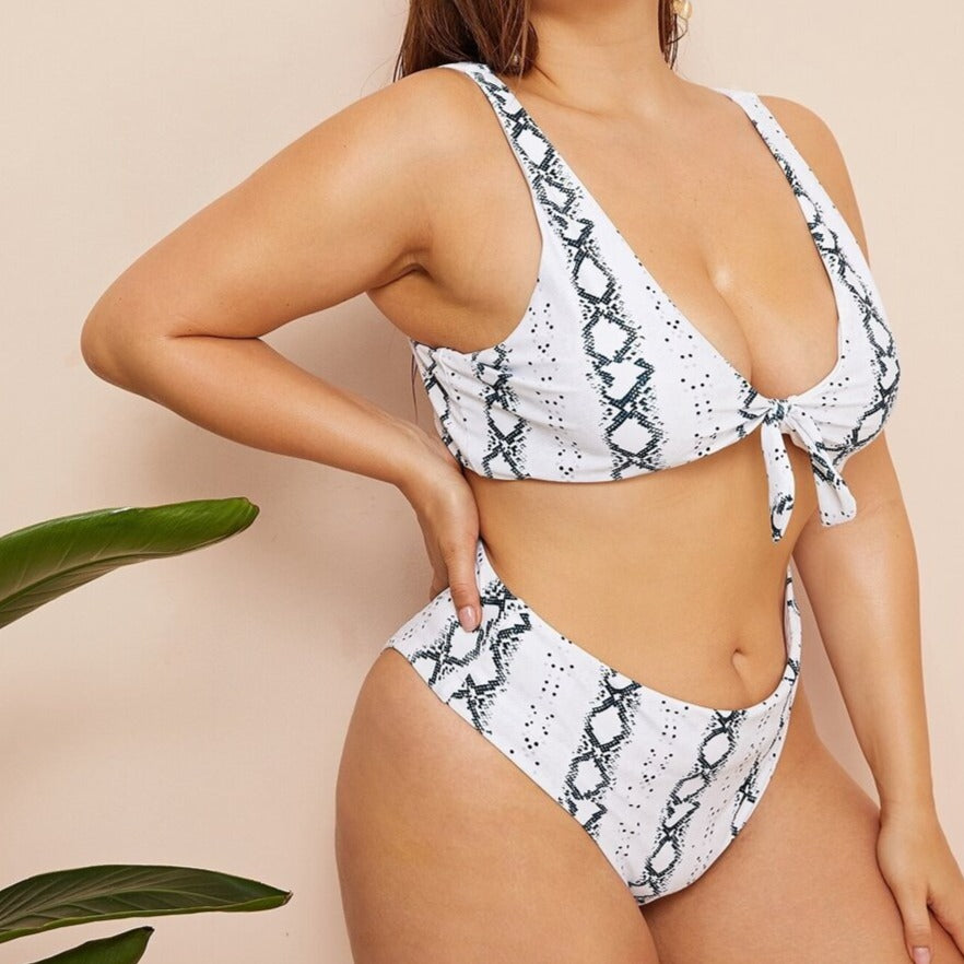Dwuczęściowy strój kąpielowy plus size z imitacją skóry węża